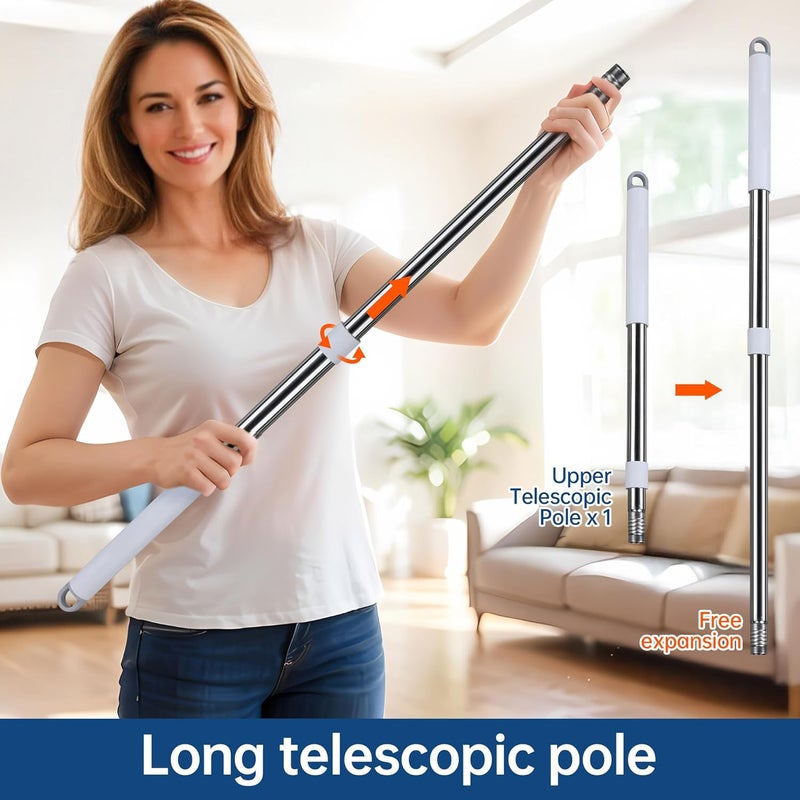 POPMOP Wall Cleaner Mop with Long Handle, Wall Duster with Extension Pole, 3-in-1 Wall Cleaner, Dust Mop with 5 Reusable Pads - Image 3
